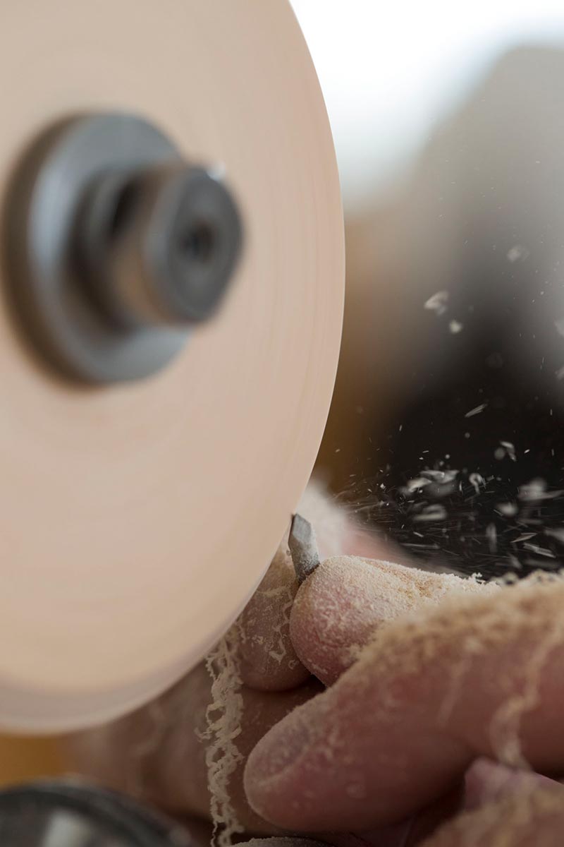 Villa Jolimont, old workshop, picture of traditional watchmaking finishing technique with wooden wheel